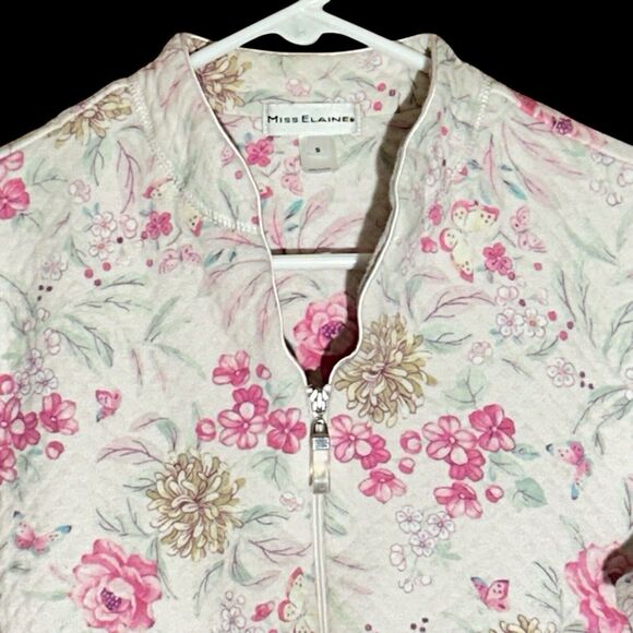 MISS ELAINE Women’s Zipped Quilted Pink Blush Floral Loungewear Robe Size Small - Picture 5 of 12